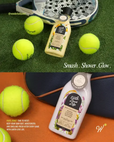 Earth Love Life body care with padel balls