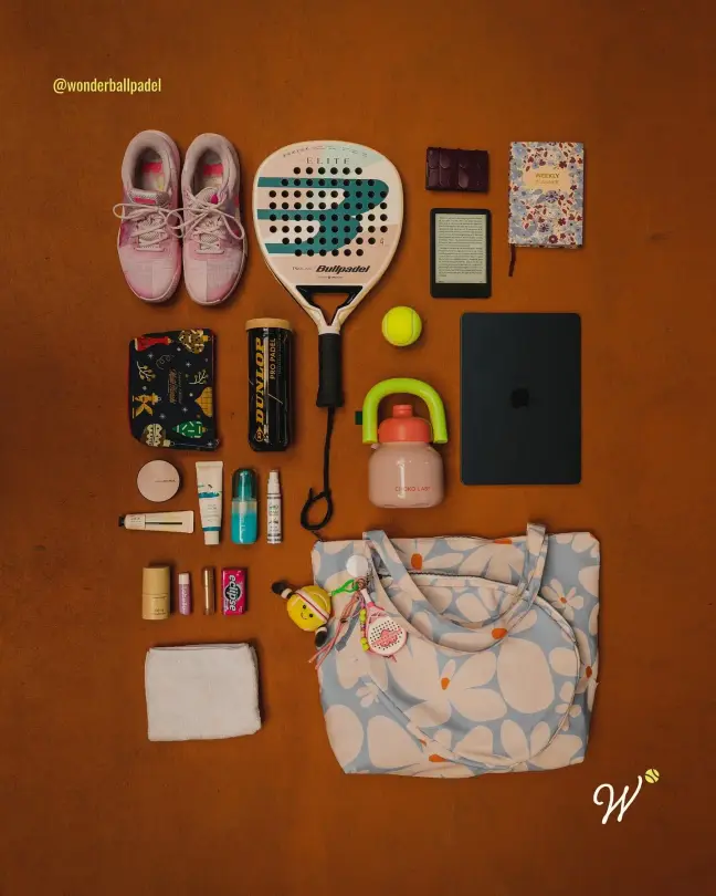 Flat lay of padel gear